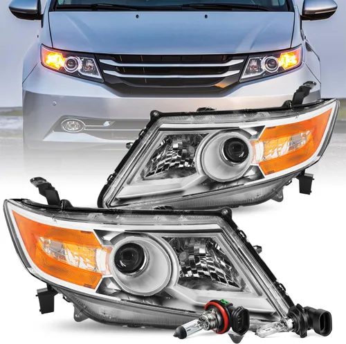 Vista 17 de JSBOYAT Conjunto de faros delanteros de repuesto para Honda Odyssey 2011-2017, estilo OE, carcasa negra, con reflector ámbar (L+R) Faros