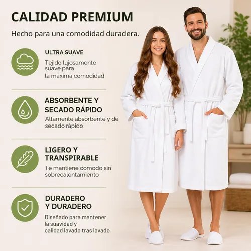 Vista 2 de BIOLINEN Albornoz 100% algodón rizado con cuello y zapatillas