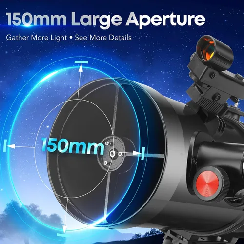 Vista 2 de MEEZAA Telescopio, telescopio reflector newtoniano 150EQ para adultos principiantes en astronomía, telescopios astronómicos profesionales