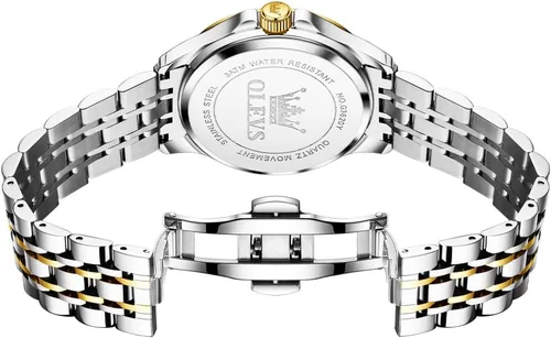 Vista 29 de OLEVS - Relojes de diamantes para hombres, relojes de vestir a prueba de agua, relojes analógicos de cuarzo de lujo con calendario de fecha y correa
