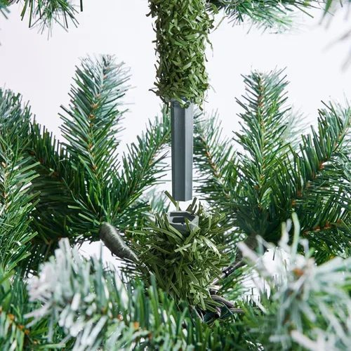 Vista 9 de Yaheetech Árbol de Navidad artificial de 4.5 pies, árbol de Navidad flocado con 35 piñas, 412 puntas esmeriladas, árbol predecorado para decoración