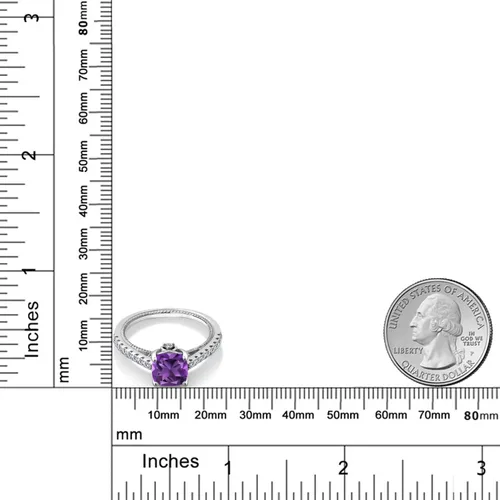 Vista 6 de Gem Stone King Anillo de compromiso de plata de ley 925 con cojín de 7MM, piedra natal de gema y zafiro blanco creado para mujer Anillo