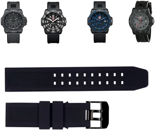 Vista 4 de Correa de reloj de silicona de goma de 0.906 in con cierre de doble punta negro/plateado para Luminox 3050 8800 y 3950 Series - Luminox Navy Seal