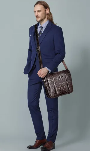 Vista 2 de PIJUSHI Bolso bandolera de cuero de cocodrilo para hombre (PE001 café), Café