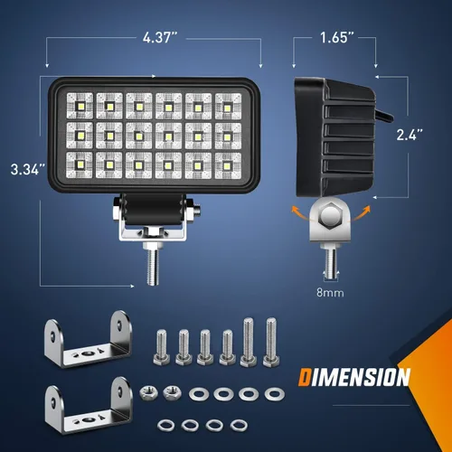 Vista 2 de Nilight - Juego de 2 luces de trabajo LED cuadradas de 4.4 pulgadas con interruptor de palanca integrado, lámpara de inundación de 150° de 36 W