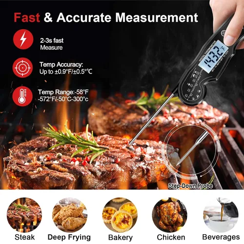 Vista 2 de Termómetro Digital de Carne - Termómetro de Lectura Instantánea Rápida para Cocinar, Dulces, Parrilla Exterior y Asado, Termómetro de Alimentos