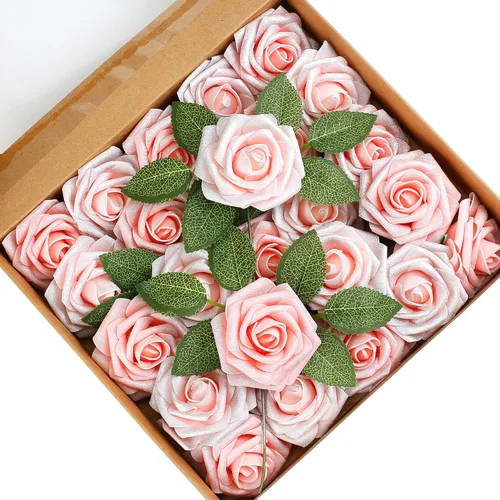 Vista 38 de Higfra Flores artificiales, 25 unidades, rosas falsas de espuma negra de aspecto real con tallos para ramos de boda, centros de mesa de despedida