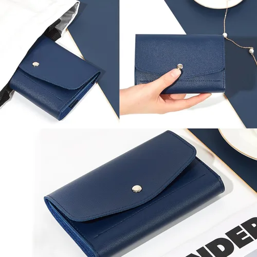 Vista 6 de Fumwase Estuche organizador de joyas de viaje de piel sintética, portátil, bolsa de almacenamiento para aretes, anillos, collares, pulseras, azul