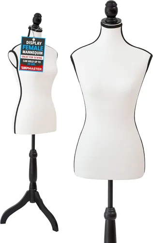 Vista 10 de Topmaster Maniquí: altura ajustable, estructura duradera de espuma y lona, base de madera, ancho de hombro compacto, ligero, versátil para ropa