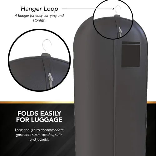 Vista 4 de Paquete de 3 bolsas de viaje para trajes, vestidos y vestidos, color negro, 54 x 24 pulgadas, ventana grande