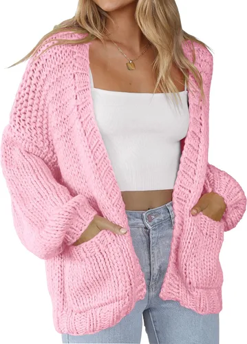 Vista 2 de Cárdigan de punto suave con bolsillos para mujer, manga larga, casual, de punto, frente abierto, suéteres ligeros
