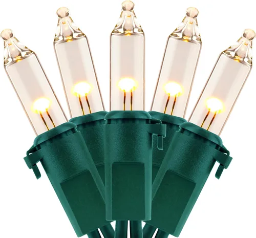 Vista 11 de YULETIME 100 luces de Navidad verdes, 33 pies de cable verde certificado UL como incandescentes, mini cadena de luces LED Incandescent-Like LED