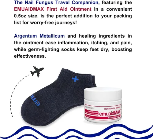 Vista 5 de EMUAID Max Nail Fungus Travel Companion - EMUAIDMAX Máxima Fuerza 0.5 oz con calcetines iónicos plateados es adecuado para hongos en las uñas y pie
