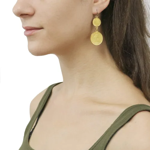 Vista 2 de Ben-Amun - Pendientes vintage chapados en oro de 24 quilates con moneda marroquí