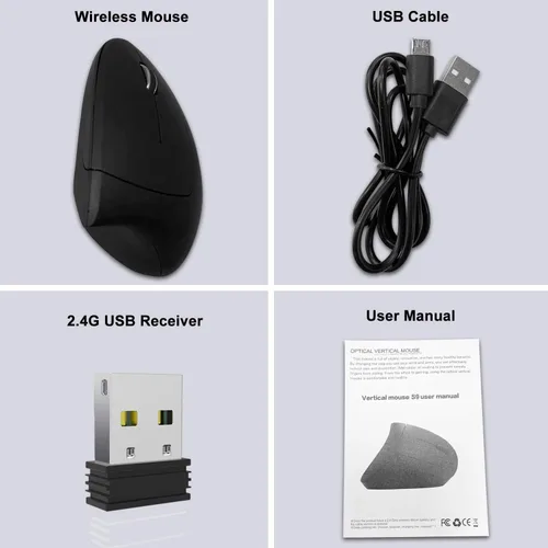 Vista 9 de ASOI - Ratón ergonómico inalámbrico, recargable de 2.4 G, inalámbrico, óptico, vertical, ergonómico, 100012001600 DPI, para laptop, escritorio, PC
