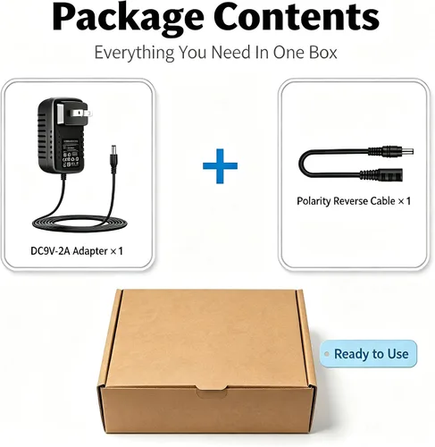 Vista 8 de Adaptador de fuente de alimentación de 9V 2A, adaptador universal de CA CC de 100-240V a CC 9V 2A/1A cable de alimentación con cable de 6 pies