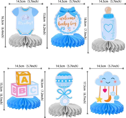 Vista 2 de 6 piezas de decoración de baby shower, centros de mesa de panal de abeja, chupete de bienvenida para bebé, niño, centro de mesa con diseño de panal
