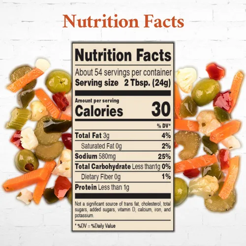 Vista 2 de Roland Foods Chicago Style Mild Giardiniera, condimento de pimienta italiana, procedente de los Estados Unidos, bolsa de 56 onzas