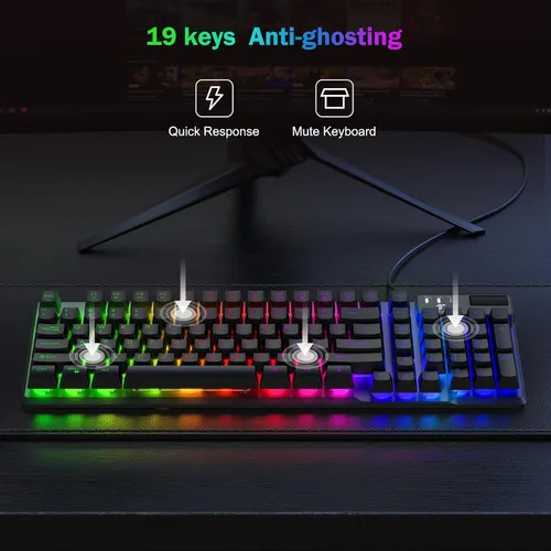 Vista 7 de TECURS Gaming Keyboard-Wired USB Keyboard with LED Backlit, Silent Spill-Resistant Membrane Keyboard,Anti-Ghosting Keys,Durable for