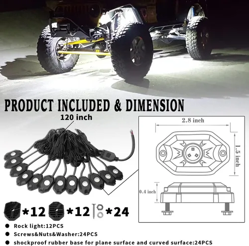 Vista 6 de Kit de luces LED blancas con 12 luces de cápsula compatible con camión, automóvil, SUV, barco, motocicleta, vehículo, fácil instalación