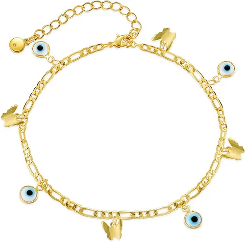 Vista 7 de Tobillera para mujer, chapada en oro de 18 quilates, tobillera con dije de oro, impermeable, para verano, playa, cadena de pie, joyería para regalos
