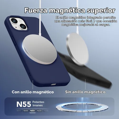 Vista 3 de GONEZ Funda magnética para iPhone 14, compatible con Magsafe, con protector de pantalla + protector de cámara, forro de microfibra antiarañazos Azul