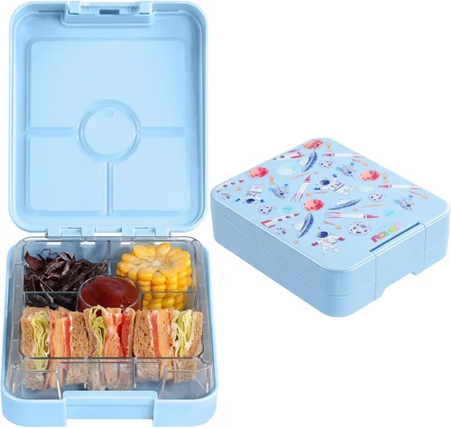 Vista 10 de AOHEA Lonchera Bento para niños, para la escuela, a prueba de fugas, caja Bento pequeña con 4 compartimentos para guardería, tamaño de porciones
