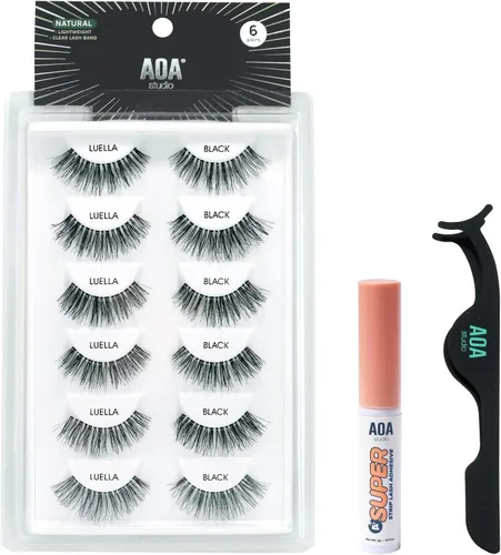 Vista 11 de AOA Studio Alexis - Juego de 6 pares de pestañas postizas naturales hechas a mano con pegamento y pinzas, volumen natural, reutilizables, pestañas