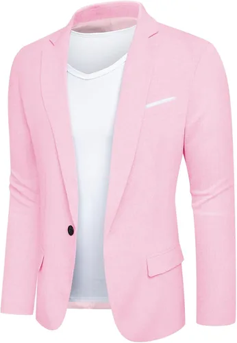 Vista 2 de YRW Chaqueta de traje casual para hombre, chaqueta deportiva ligera con un botón, tallas S-3XL