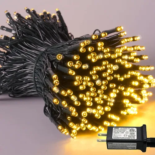 Vista 13 de YEGUO 500 luces LED de Navidad rosas de 165 pies, impermeables, para exteriores, cadena de luces de alambre verde para interiores, 8 modos de luces