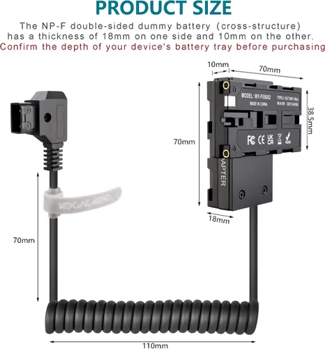 Vista 6 de D-Tap Ptap a doble cara NP-F550/970/570/770 Adaptador de corriente de batería ficticia (estructura cruzada) para monitor de campo, transmisión