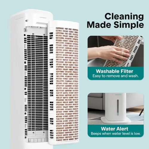 Vista 7 de SereneLife - Enfriador de aire evaporativo de torre con control remoto, tanque de 5L, 4 contenedores para hielo, 3 velocidades, enfriador silencioso
