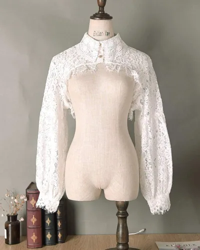 Vista 4 de Elegtiskas Blusa desmontable con cuello falso media camisa cuello redondo blusa corta