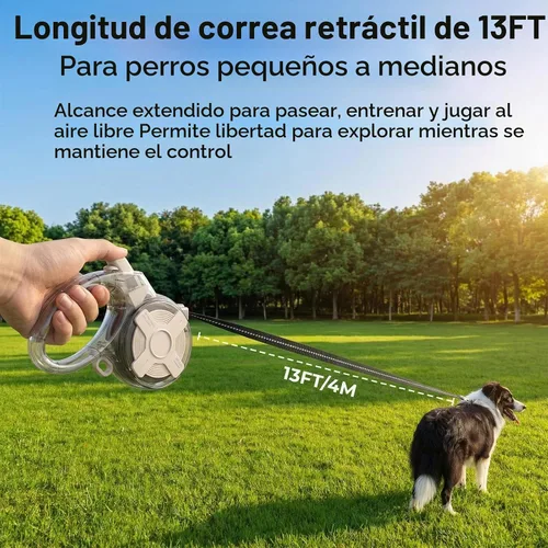 Vista 6 de Correa retráctil para perros pequeños, correa retráctil reflectante de 13 pies con diseño sin enredos de 360°, cinta de nailon resistente