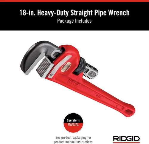 Vista 2 de RIDGID 31025 Llave de tubo recta modelo 18 resistente, llave de fontanería de 18 pulgadas