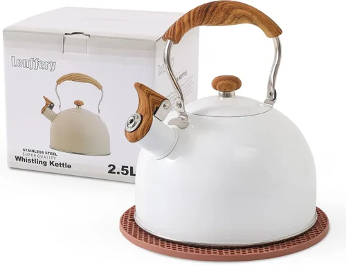 Vista 11 de LONFFERY Tetera para estufa, hervidor de té silbante de 2.5 cuartos de galón, con mango plegable de acero inoxidable de grado alimenticio