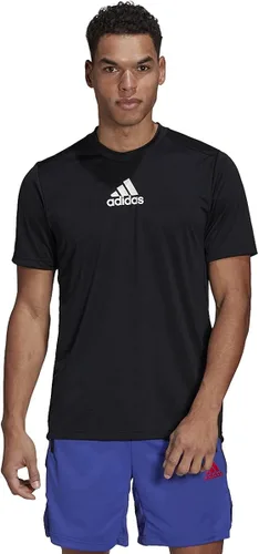 Vista 3 de adidas Primeblue Designed 2 Move - Camiseta de 3 rayas para hombre Negro-blanco