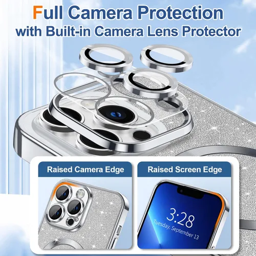 Vista 43 de Hython para iPhone 12 Funda con chispas brillantes, fundas transparentes magnéticas con protector de lente de cámara [Compatible con MagSafe]