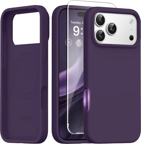 Vista 15 de GONEZ Funda magnética para iPhone 14, compatible con Magsafe, con protector de pantalla + protector de cámara, forro de microfibra antiarañazos