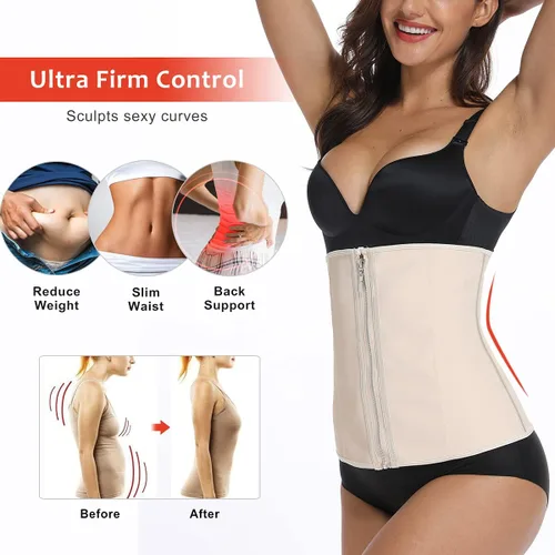 Vista 4 de MISS MOLY Corsé de látex para mujer, corsé de entrenamiento de cintura con cremallera y gancho, faja deportiva de reloj de arena