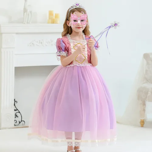 Vista 2 de Ropa de vestir de princesa, disfraz rosa para niñas pequeñas, disfraz de Halloween con accesorios de 3 a 8 años