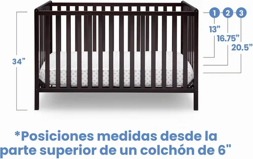 Vista 4 de Delta Children Heartland Cuna convertible 4 en 1 - Certificado Greenguard Gold, chocolate negro Chocolate oscuro