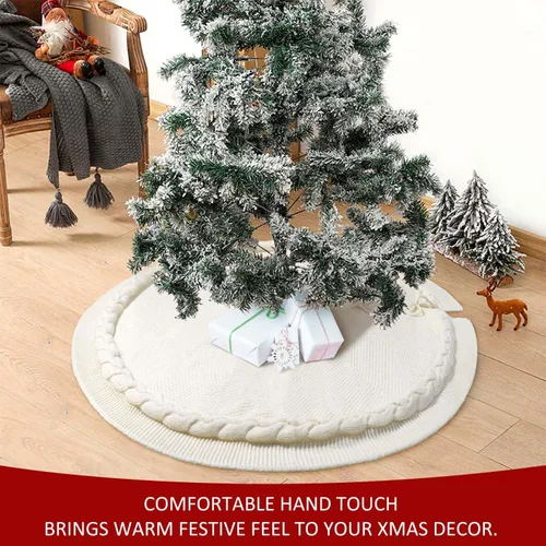 Vista 6 de Hommtina Falda de Árbol de Navidad de 48 Pulgadas Blanca, Decoraciones de Árbol de Navidad Falda de Árbol de Piel Sintética para Navidad Fiestas