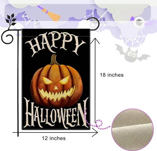 Vista 3 de Bandera de jardín de Halloween con fantasma, gato Boo, 12 x 18 pulgadas, vertical de doble cara con calabaza feliz Halloween, decoración exterior