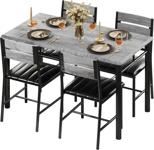 Vista 10 de Juego de mesa de comedor IRONCK para 4, mesa de cocina de madera con sillas tapizadas para cocina y comedor, juego de comedor compacto para espacios