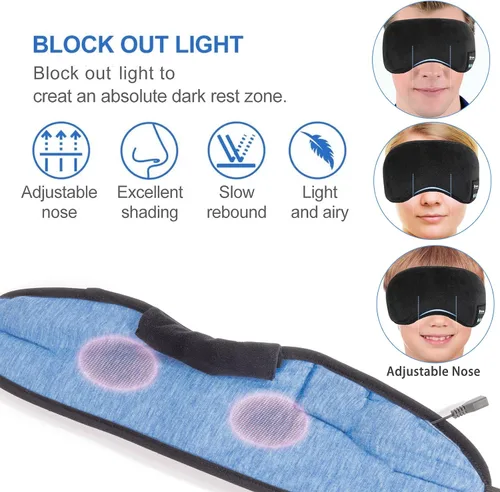 Vista 7 de Voerou Sleep Headphones 5.2 - Máscara de dormir Bluetooth con música y altavoces ultrafinos, perfectos para dormir, viajar en avión, meditación
