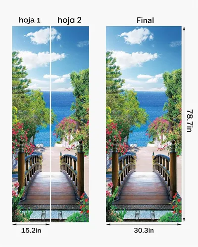 Vista 2 de FLFK Papel tapiz autoadhesivo extraíble para puerta de mar, 30.3 pulgadas de ancho x 78.7 pulgadas de largo, dividido en dos piezas