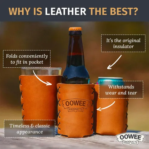Vista 6 de Oowee - Fundas de cuero genuino para botellas, se adapta a botellas de cerveza de cuello largo de 12 onzas, soporte para botellas o abrazaderas