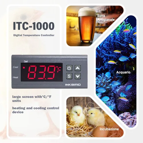 Vista 2 de Inkbird ITC-1000F Controlador de temperatura de 2 etapas Modos de enfriamiento y calefacción Celsius y Fahrenheit
