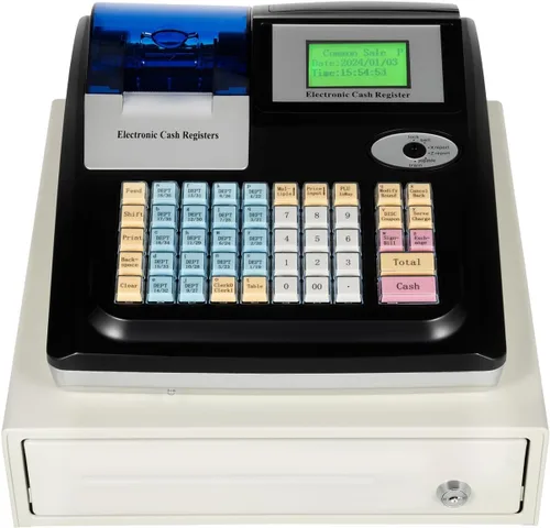 Vista 10 de Caja registradora electrónica 48Keys Registro Negro Caja de supermercado Quiosco Retail Pos Sistema Caja Registradora 8 Pantalla LED Digital Caja